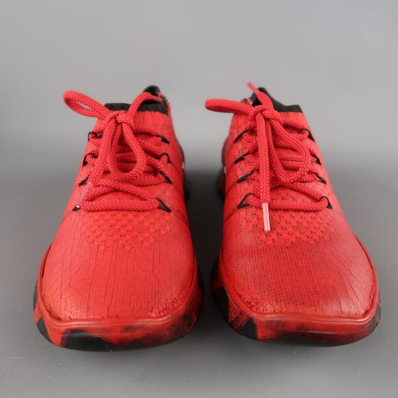 MAISON MARGIELA Size 7.5 Red Painted Knit Lace Up Sneakers - Picture 4 of 12